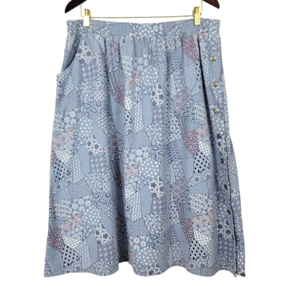 Vintage 80s Sailmates Paisley Button Down A-line Below the Knee Blue Skirt Sz XL - Picture 2 of 9